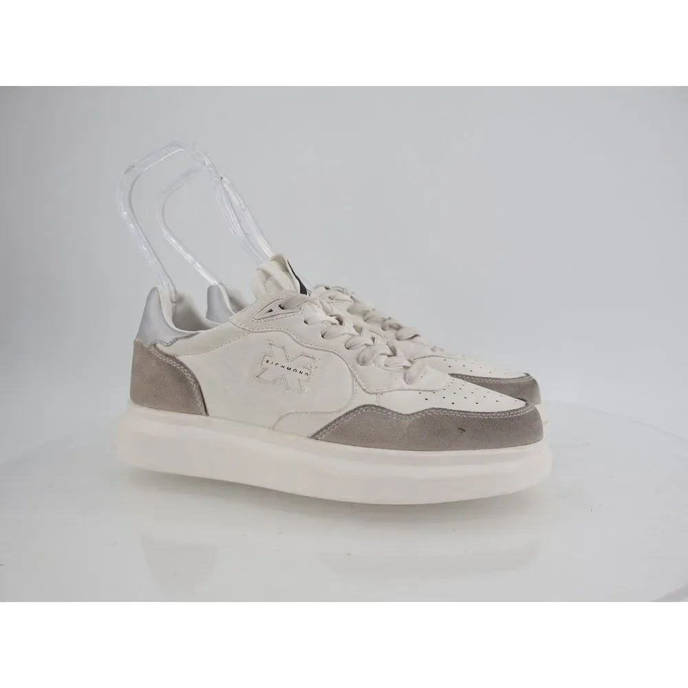 John Richmond Low Top Distressed Sneaker Size 41 10.5 White Tan Leather Lace Up